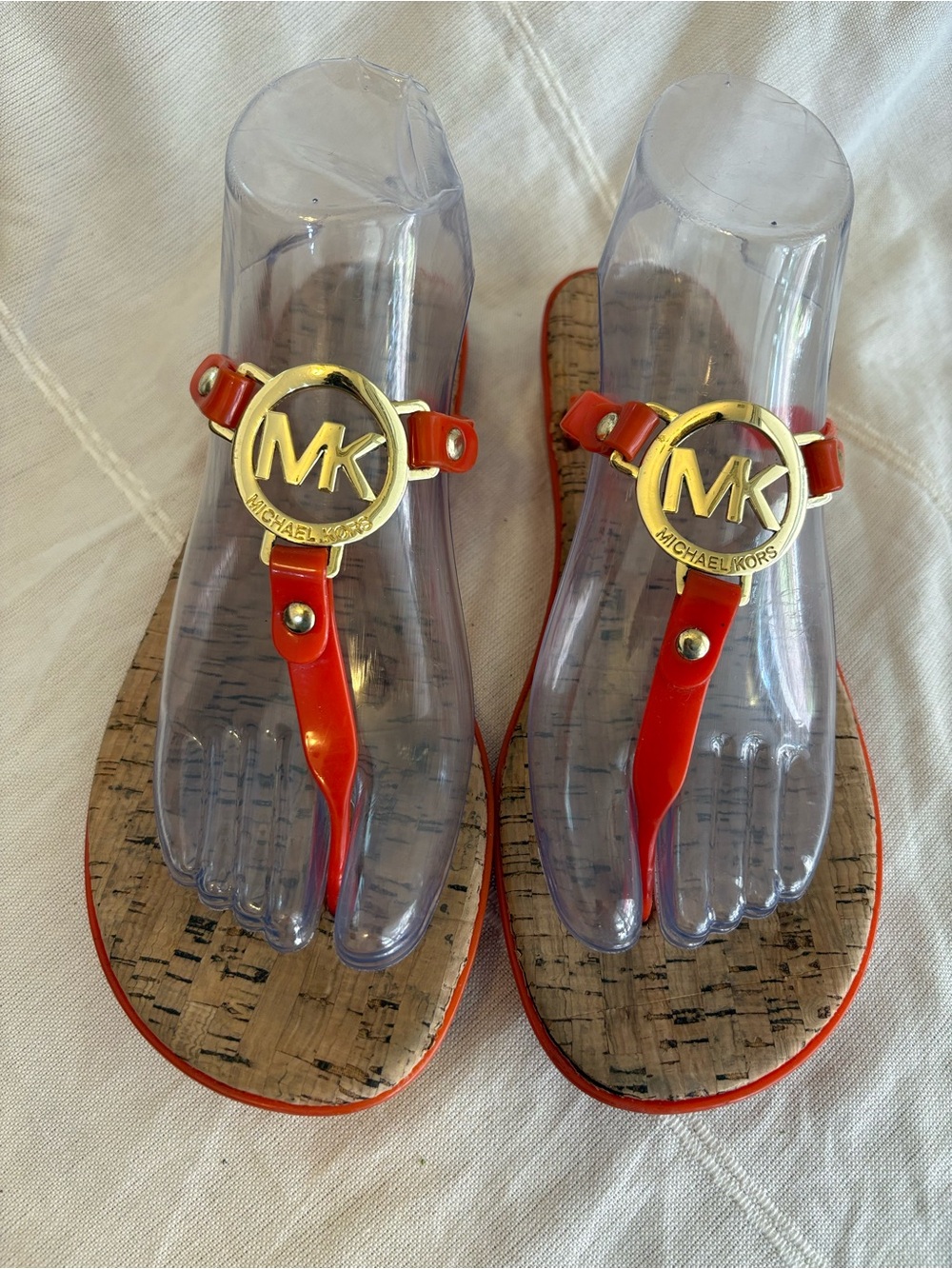 Michael Kors Orange Patent MK Logo Thong Sandals